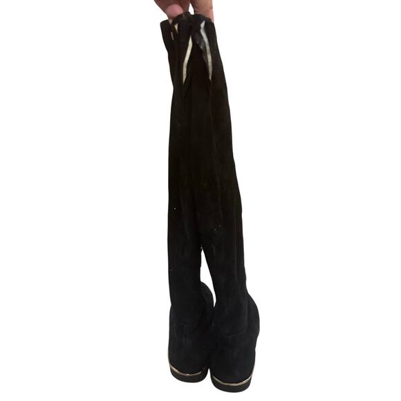 Casso Vito Black Faux Suede Over the Knee Boots Size 36 Fits US 6/6.5 Gold Trim - Picture 4 of 9